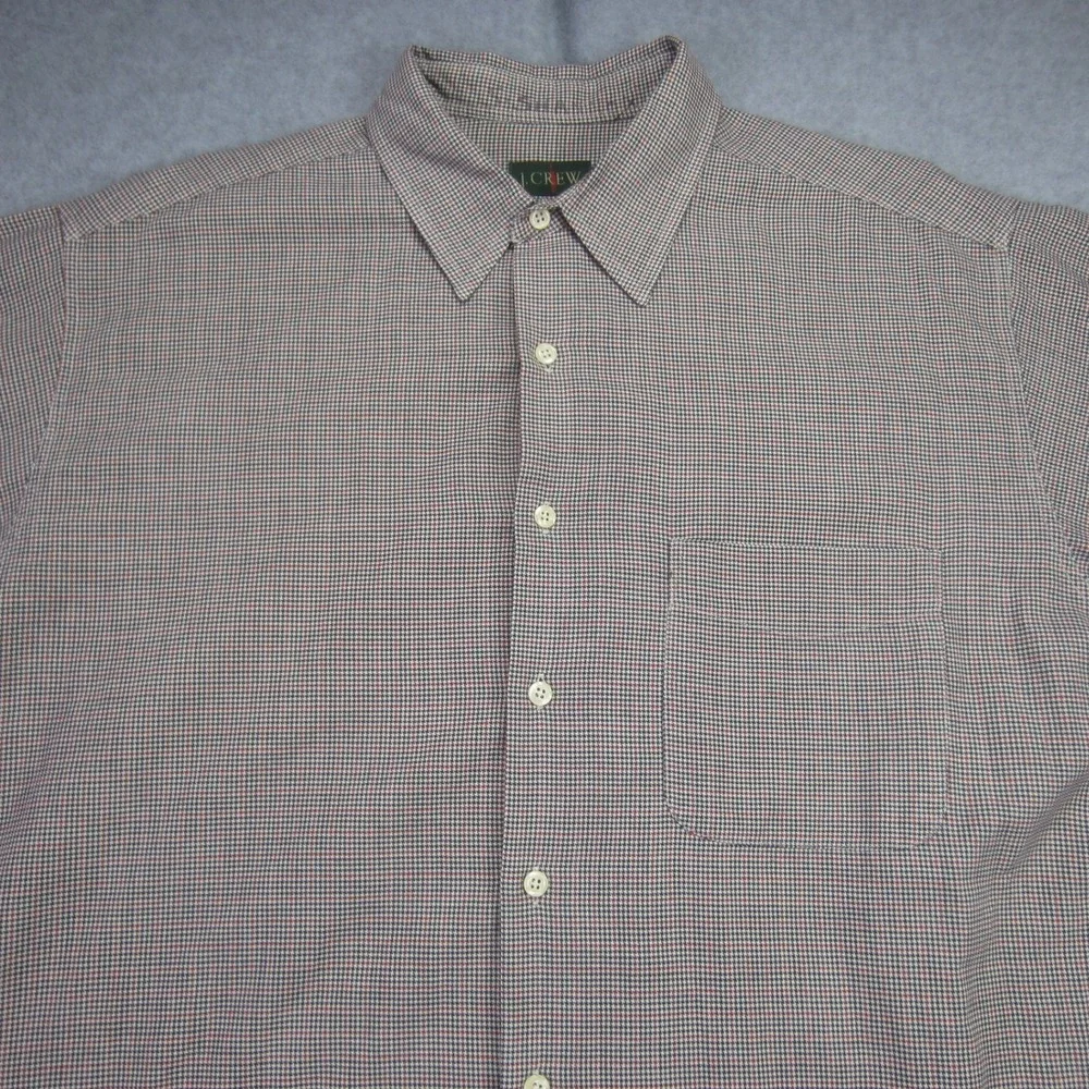 J Crew Shirt Mens Large Green‎ Red Houndstooth Long Sleeve Button Up Pocket